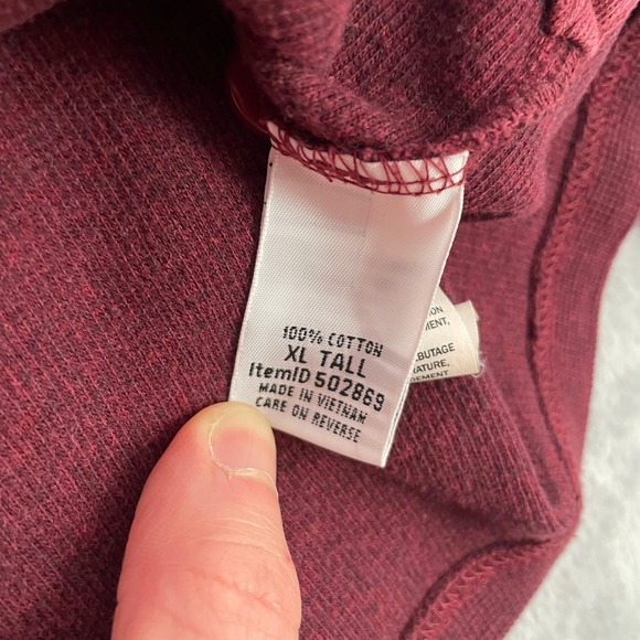 LL Bean Henley Mens XL Tall Burgundy Thermal Long Sleeve Shirt Rugged Classic - Picture 4 of 9